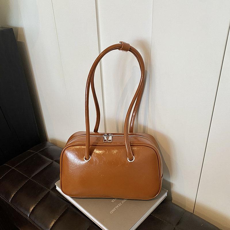 Retro PU Leather Boston Bag for Women Large Capacity Commute Shoulder Bag Vintage Handbag