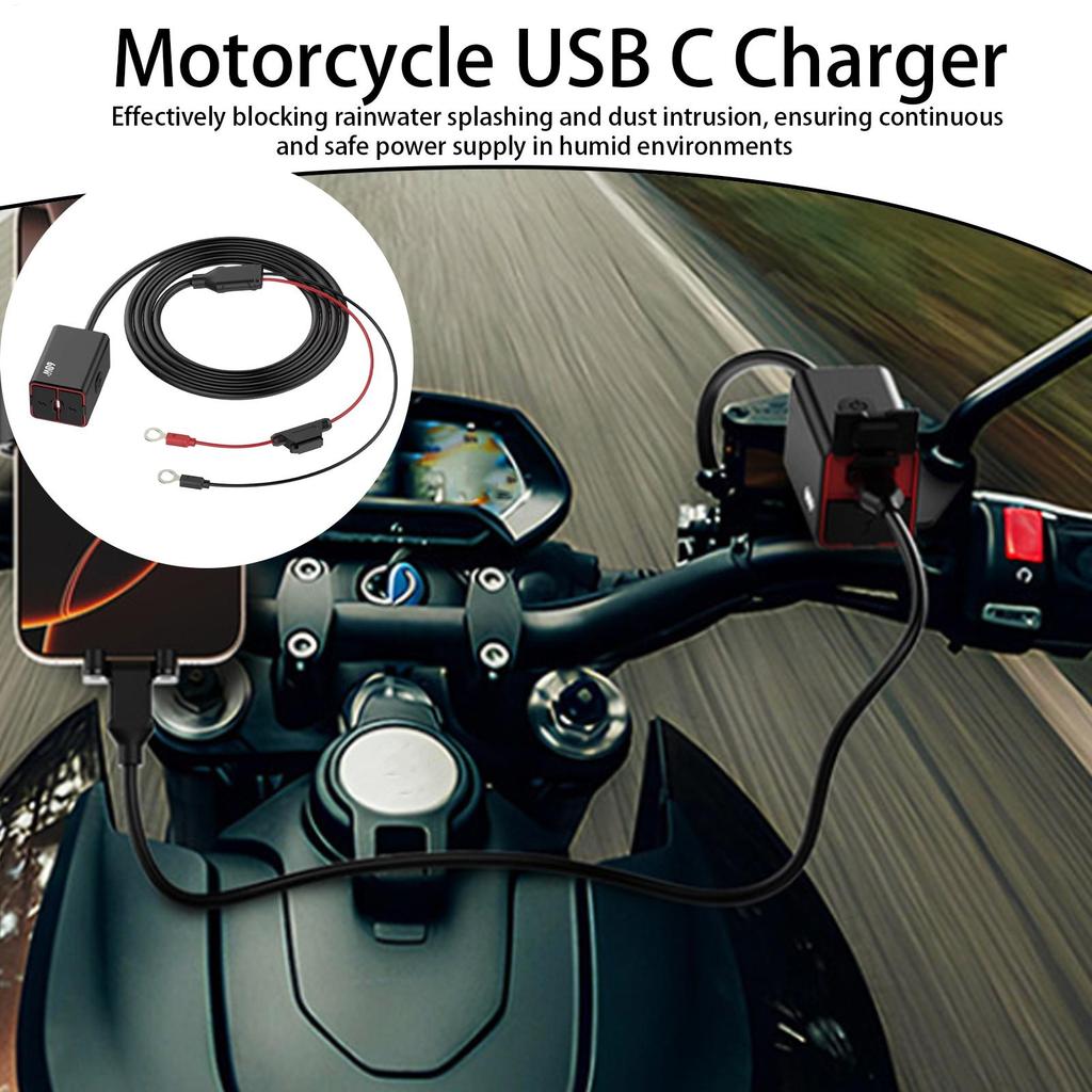 60W Waterproof Motorcycle USB C Fast Charger Handlebar Phone Charger Multi-speed Adjustable Vehicle-Mounted Charger Adapter