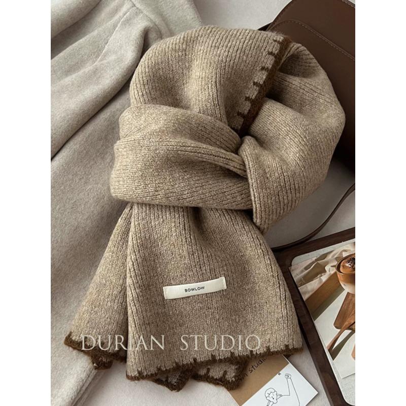 Christmas Red Lock Edge Wool Knitted Scarf Female Winter Student Couple High-end Wool Scarf Male