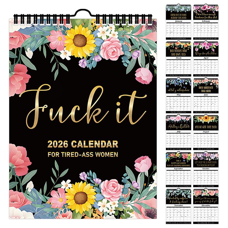 2026 Wall Calendar For Tired- Women Funny 2026 Calendar Monthly Calendar With Hook White Elephant Gag Gift For Women