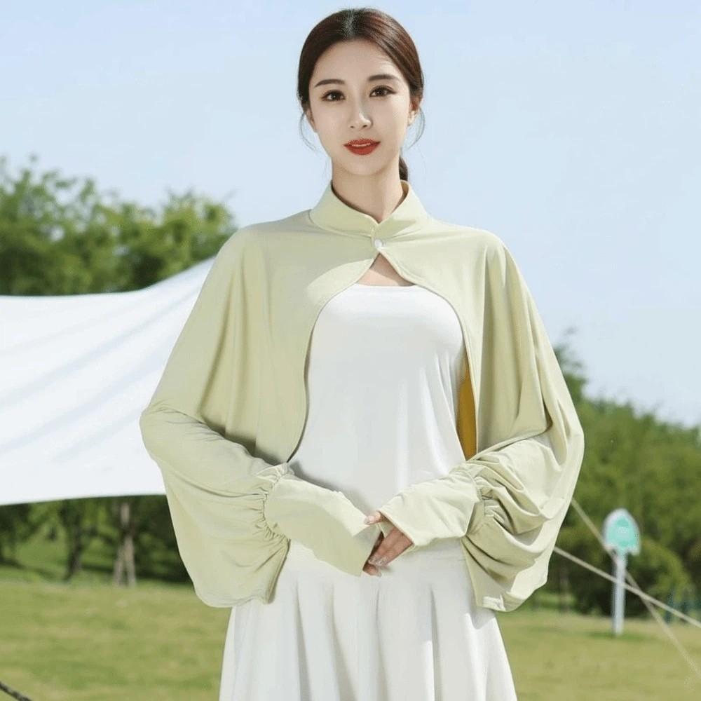 Sweet Solid Color Summer Sunscreen Shawl Sunshade Cloak Thin Ice Silk Cape Arm Sleeves Crop Top Sun Protection Clothing Running