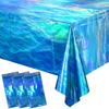 3 Pcs Iridescent Waves Tablecloths - Disposable Plastic Ocean Blue Table Cloth Rectangle Table Covers for Under the Sea Beach Surf Pool Party