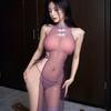 Sex underwear cheongsam perspective slit strap transparent mesh passion temptation printing free cosplay purple