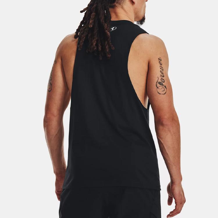 Under Armour Męska koszulka sportowa bez rękawów z okrągłym dekoltem i nadrukiem literowym, czarna 1377290-001