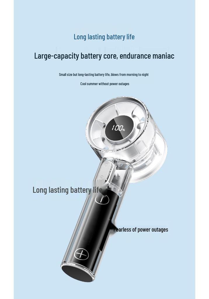 2026 Turbocharged Handheld USB Rechargeable Fan with Stepless Speed Control and Large Airflow