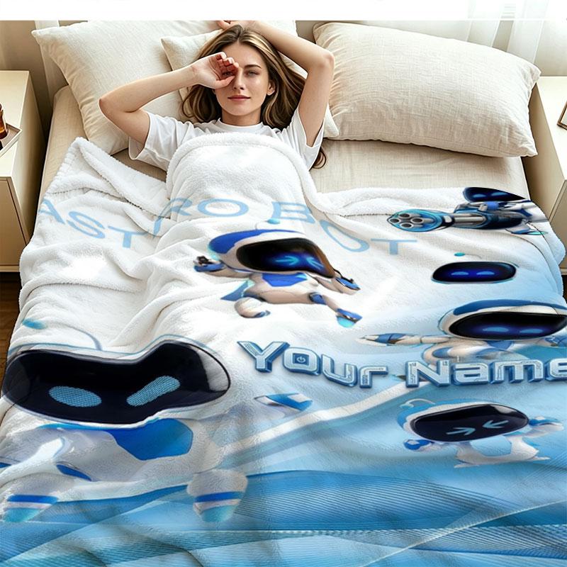 1PC ASTRO BOT Custom Name Patterned Flannel Blanket Suitable For All Seasons for Home Decor Warmth and Comfort Gifts Holiday Present
