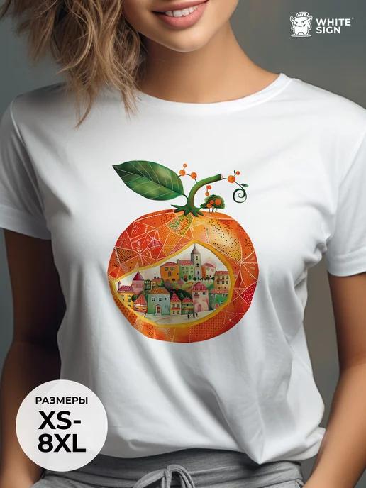 Bright oversized summer T-shirt with Orange print S