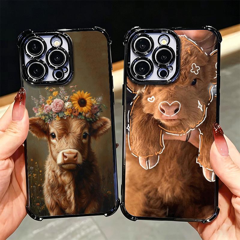 Cute Highland Cow Plating Phone Case For Xiaomi Poco X5 X6 X7 X8 Pro Max F8 Ultra F7 M8 M7 M5S Redmi 15C 15 14C 13C 13 X3 12C F6