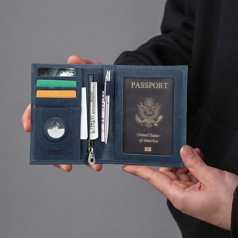 KONTAKTS Passportlommebok i ekte skinn Bedriftskredittkortholder Anti-tapt reiseveske