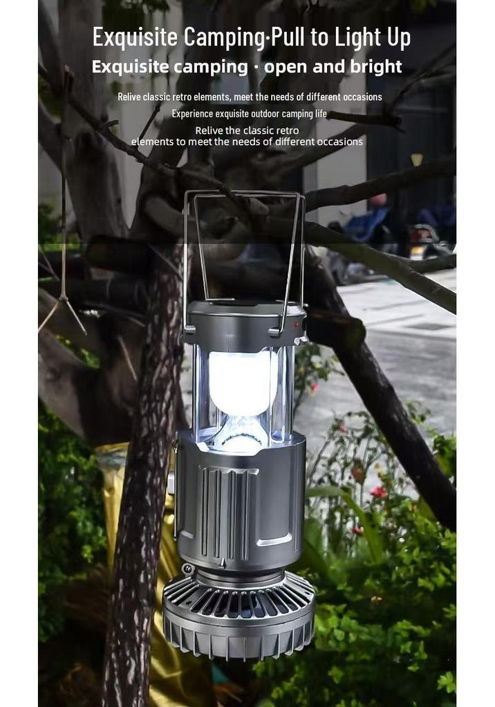 Portable Solar-Powered Camping Fan Light with Pull Switch, Lithium and Dry Battery Compatible