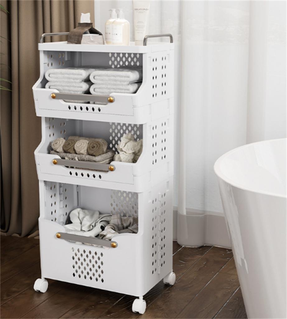 Foldable Laundry Basket Bathroom Multi-layer Clothes Storage Basket Household Storage Shelf Fruit Shelf Rolling Utility Cart
