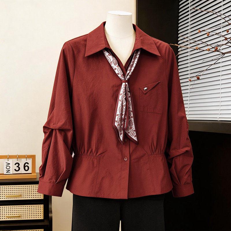 

Elegant Coco Style Spring Top for Women - Age-Reducing Blouse for Middle-Aged & Elderly Ladies 2XL (115-130 jin) червоний