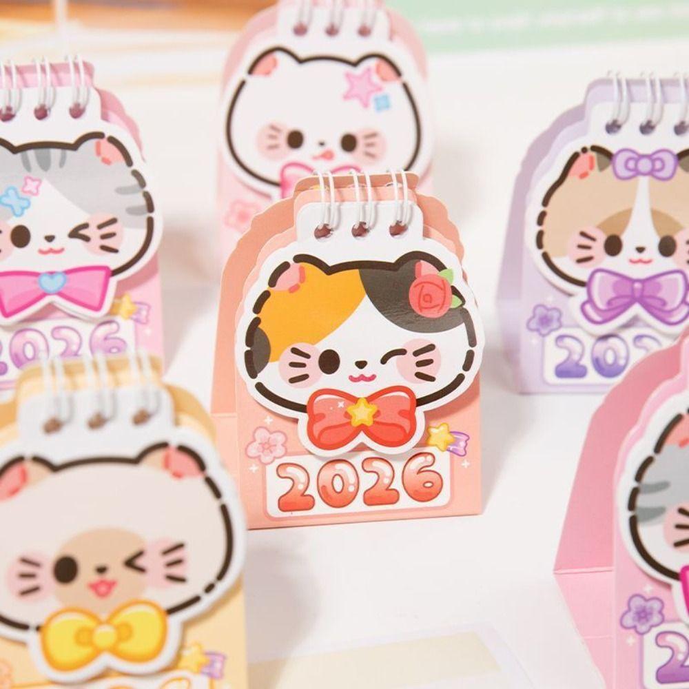 Cartoon Cat 2026 Desk Calendar Portable Schedule Planner Cute Daily Planner  Desktop Ornaments