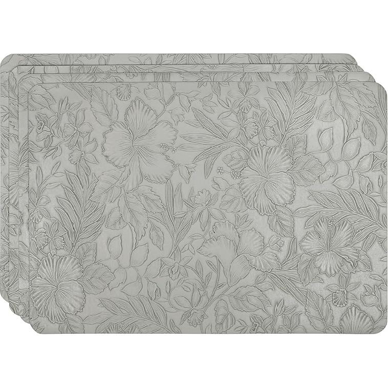 fanquare Faux Leather Placemats Set of 4 Embossed Floral Placemats Vintage Green Table Mats Heat Resistant Kitchen Placemats for Home Dining Table серый