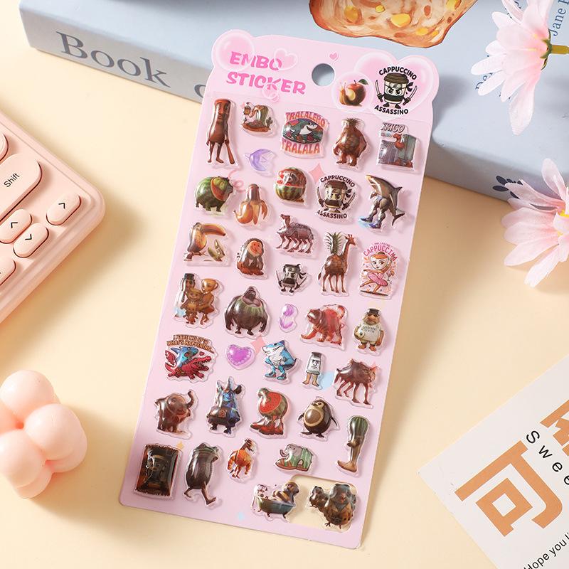 1/4Pcs 3D The Classic Of Mountains And Rivers Embossed Diamond Stickers Cartoon Pvc Bonbon Drop Seal Diy Journal Scrapbook Decor