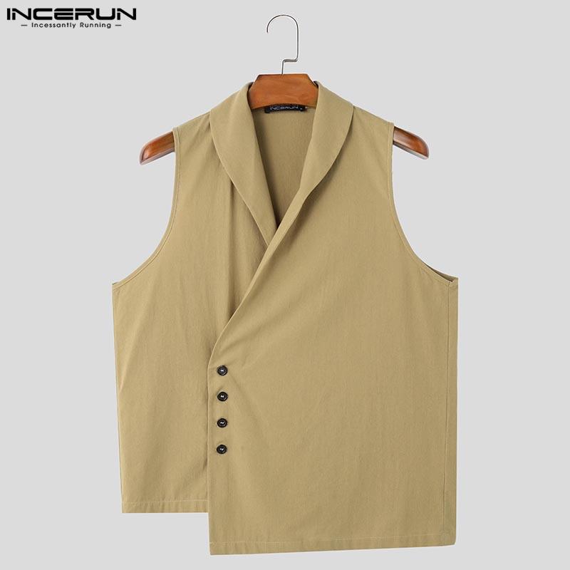 INCERUN Summer Men V Neck Sleeveless Buttons Side Casual Cargo Tank Tops