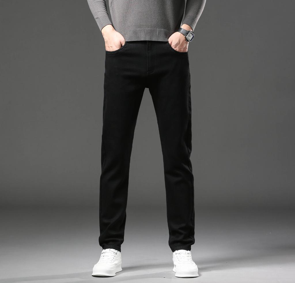 Spring and Autumn New Men's Jeans Warm Trend Versatile Elastic Slim Straight Business Men's Trousers