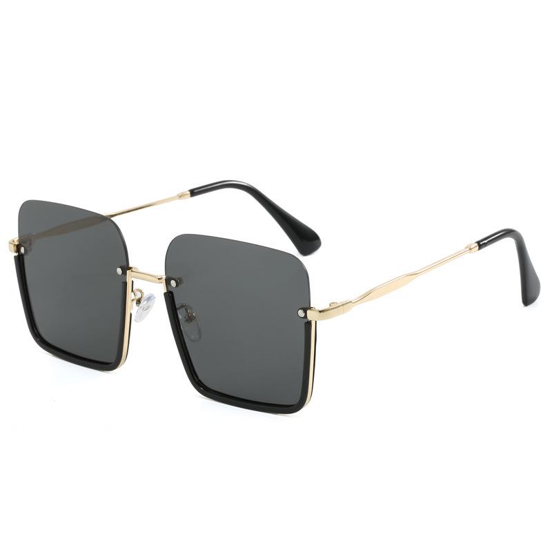 Unisex Semi-Rimless Anti-UV Square Sunglasses with Brown Lenses for Driving Actual Photography