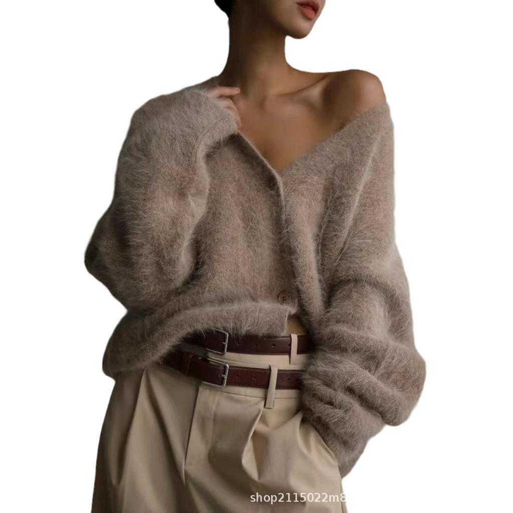 Knitted Sweater Cardigan Autumn and Winter Loose Long-sleeved V-neck Sweater Jacket