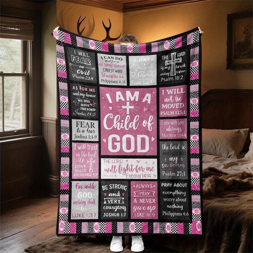 1pc Christian Quotes Blanket for Sofa Bed Soft and Light Bedding Ideal for Picnics, All-Season Christmas Outdoor Decor Accessories-c0803017