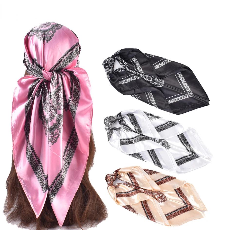 Unisex Turban Head Scarf Headwear Square Hair Scarves for Riding Camping Cycling Exquisite Silk Feeling Hair Cover Wrap