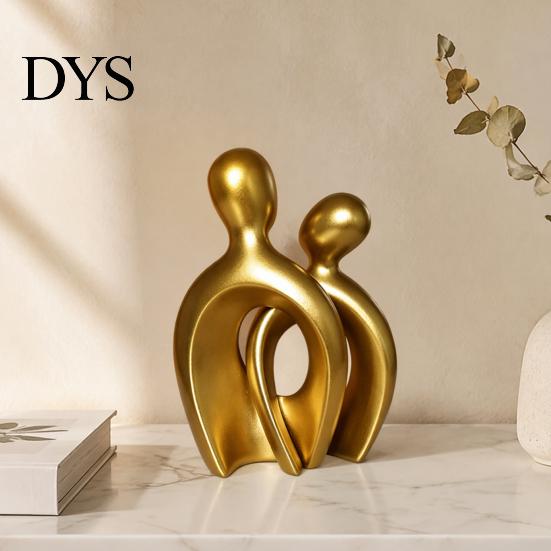 Figurina di Coppia Romantica per Arredamento Casa Statua Astratta, Decorazione in Resina Dorata, Accenti Creativi Moderni da Tavolo Scultura Centrale per Ingresso