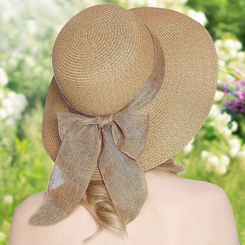 Lady New Bowknot Straw Hat Adult Summer Sunscreen Leisure Cap Wide Brim Students Fresh Raffia Shading Sun Cap Foldable