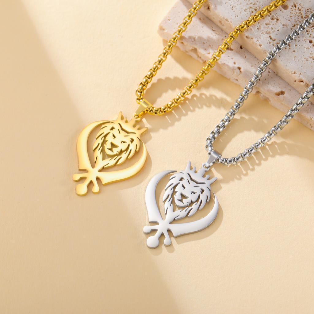 My Shape Punk Crown Lion King With Sikh Symbol Khanda Pendent Necklace Stainless Steel Animal Charm Choker Chains Jewelry Gifts
