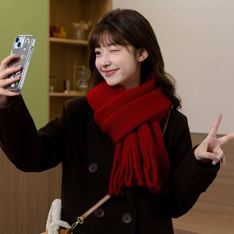 Winter Scarf Women Luxury Autumn Winter Cashmere Scarf Thickened Warm Shawl Classic Tassels Fluffy Scarf Solid Color Soft Shawl