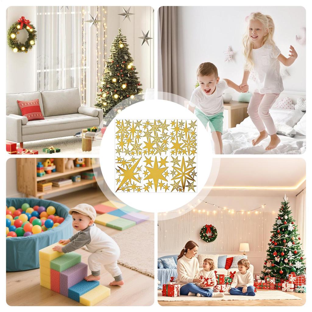 Star Wall Decor 2D Acrylic 78 Pieces Removable Ornament Wall Decor Stickers For Ceiling Bedroom Study Room Living Room Christmas
