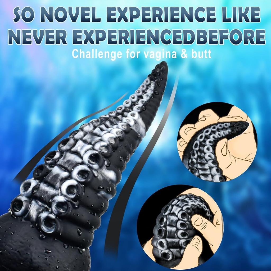Riesiger dicker Tentakeldildo, großer Monsterdildo, großer schwarzer Dildo mit starken Saugnäpfen, konischer Analdildo aus Silikon, Produkte für Erwachsene