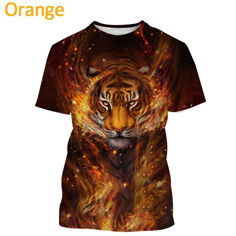 Summer Round Neck Tiger Pattern 3D Print Top Fashionable Casual Short Sleeved Men's T-shirts