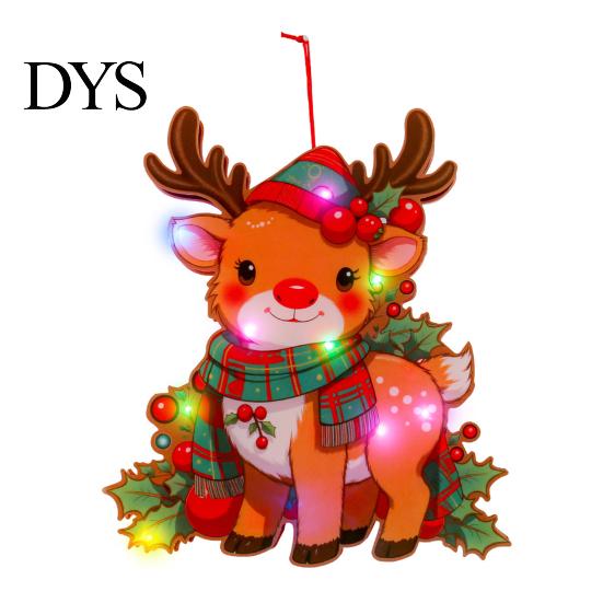 Reusable Xmas Door Hanging LED Light Up Christmas Ornaments, Santa Reindeer Bear Wreath Holiday Party Background Supplies Hanger, Battery Powered Wall