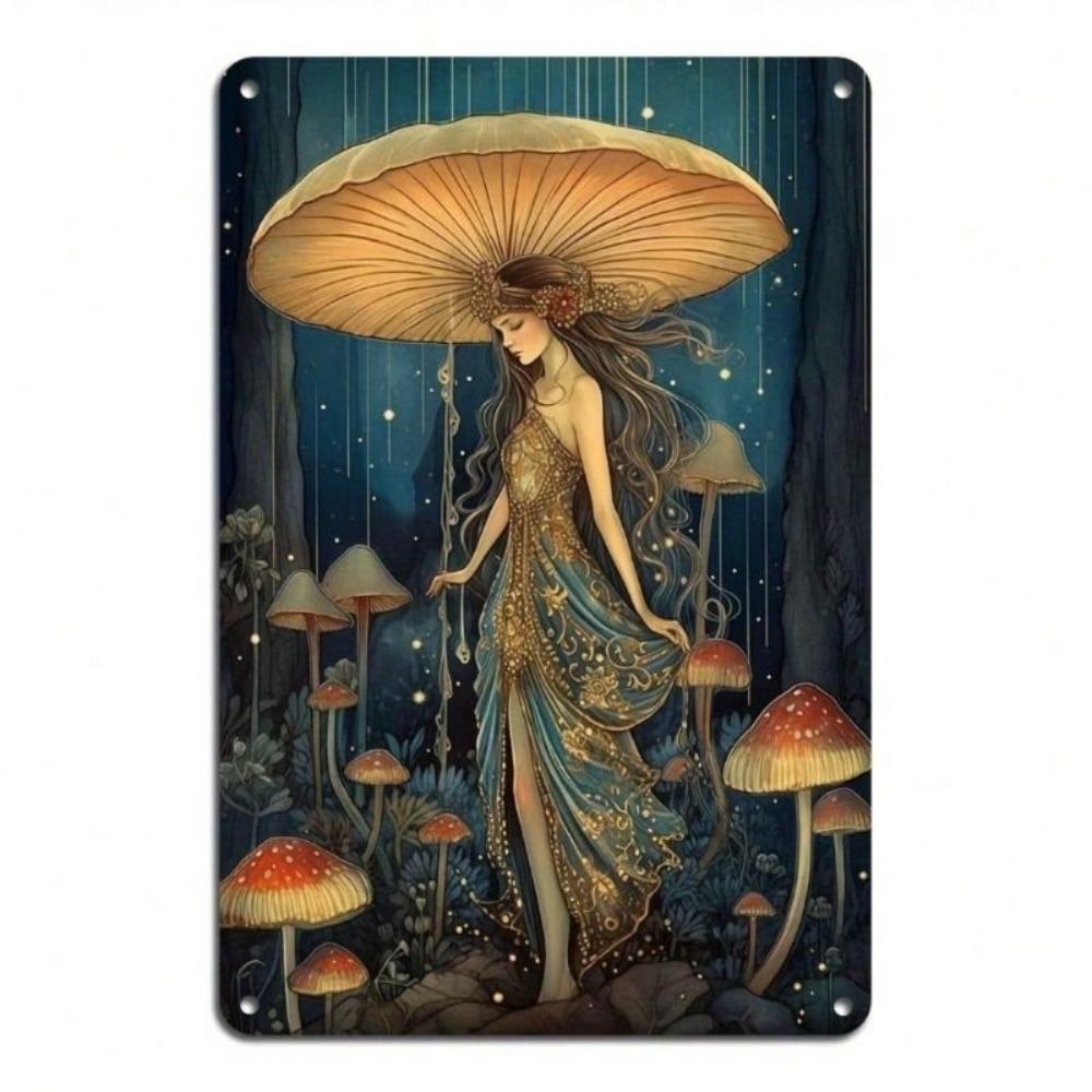Vintage Metal Sign Mushroom Fairy 20x30cm Rustic Wall Decor for Home Bar Garage Farm