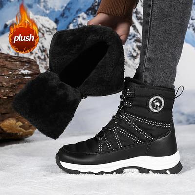 Plush Women Cotton Shoes High-top Snow Boots Warm Winter Shoes for Outdoor Walking Trekking Anti-slip Wear-resistant Boots