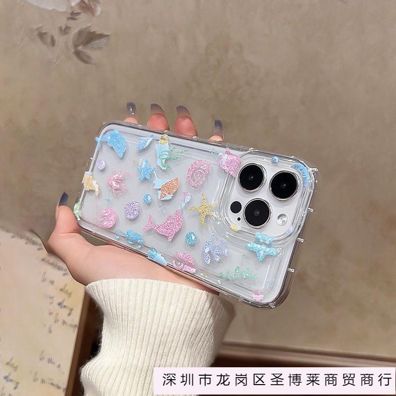 Color graffiti marine life transparent soft case for Apple 14 mobile phone case iPhone13/12/11 female 1516