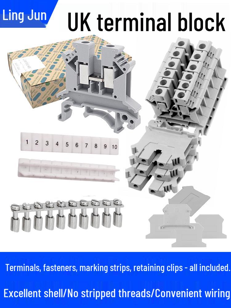 UK 2.5B/5/6/10N Rail Mount Terminal Block with Non-Stripping Screw Clip