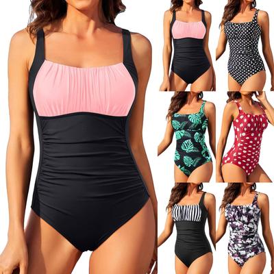 Traje de baño de moda con tirantes plisados de color liso para mujer, bikini sexy en V, bikini de látex sexy.
