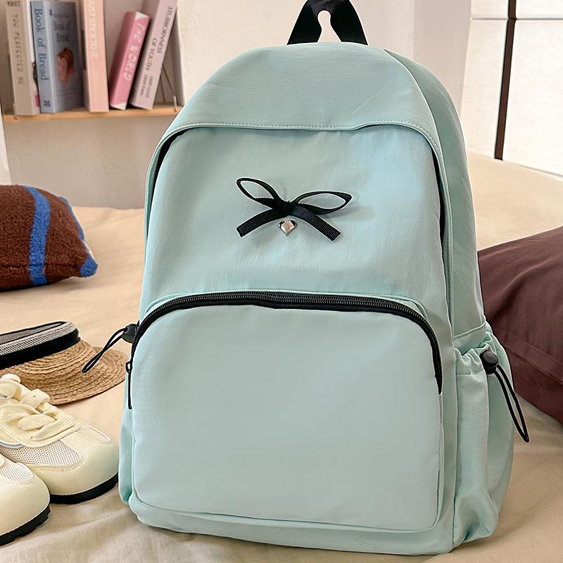 Simple Bow Decoration Backpack Cute Casual Large Capacity Multi Pocket Backpack Student Backpack Fashionable Women's Backpack