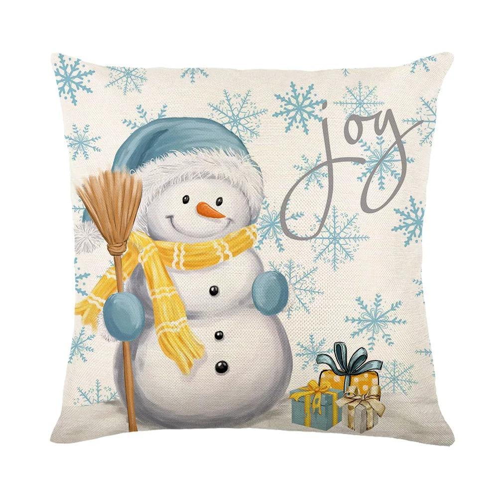 1 Piece of Merry Christmas Decoration Pillow Cover Fawn Christmas Tree Santa Claus Snowman Printed Cushion Suite Home Decoration