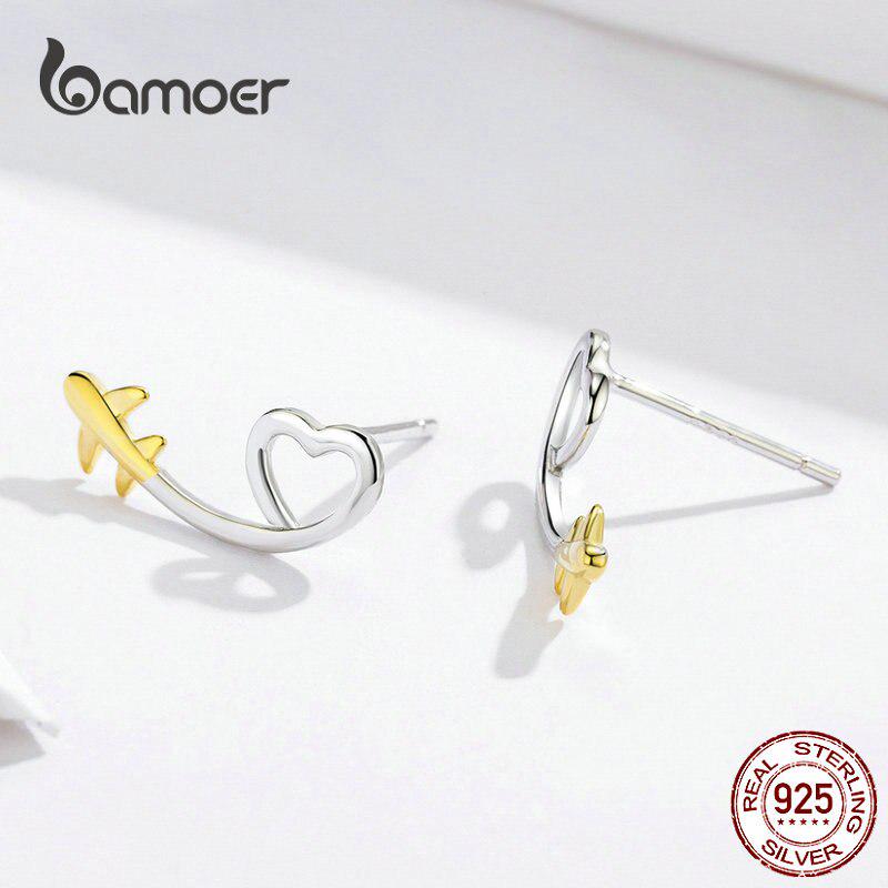 BAMOER Real 925 Sterling Silver Fly To Love Girl Earings Precious Jewelry Women Earings Gift