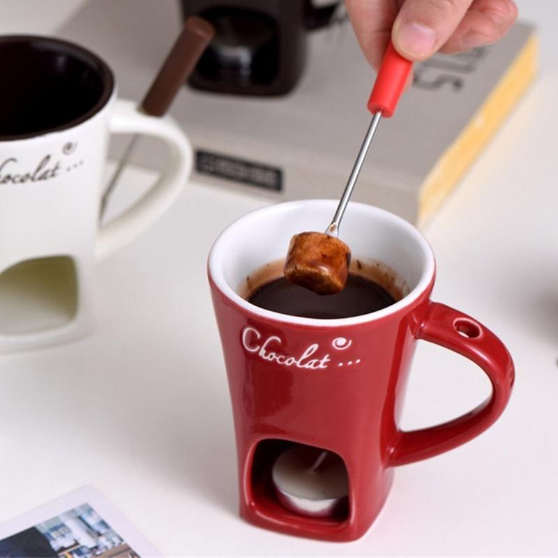 Universelle doppellagige hitzebeständige Keramiktasse Mini Schokoladenkäse Eis Fonduebereiter-Set Kaffeetasse Kleiner Wärmer 1 Stück