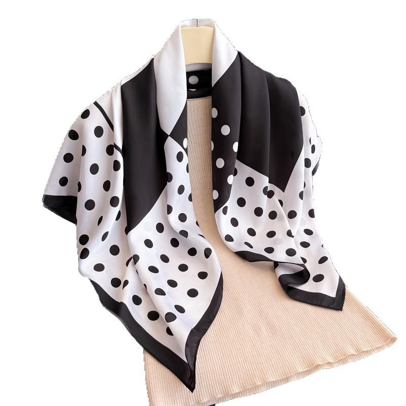 Simple Color Block Polka Dot Simulation Silk High-end Large Square Scarf Silk Scarf Printed Shawl Scarf Sunscreen Scarf Headscarf Scarf