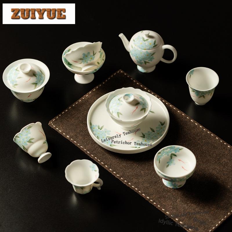 45ml Hand-painted Blue Flower Teacup Aesthetic Tea Bowl Beautiful Tea Cup Tea-tasting Personal Cup Chazhan Master Cups Craft