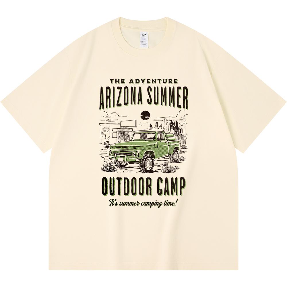 

Футболка из 100% хлопка плотностью 230 г/м2 с принтом классического грузовика Arizona Outdoor Camp в смешном стиле Harajuku, футболка из чесаного хлопка XS абрикосовый