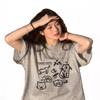 Plus Size Women's Gray Short Sleeve T-Shirt - Summer Loose Fit, Straight Shoulder, Round Neck Design
