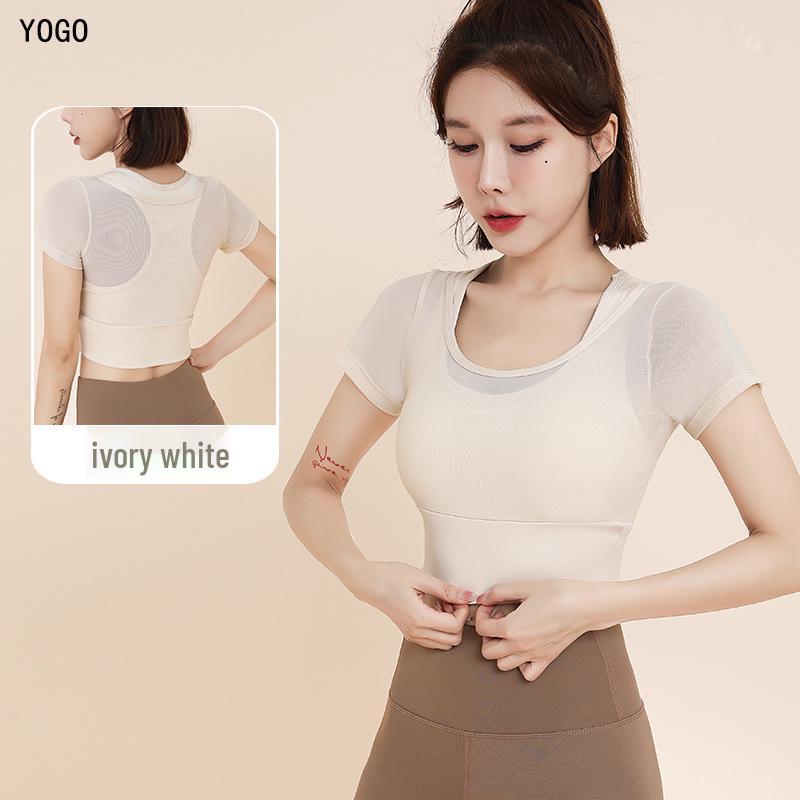 

Женский сетчатый быстросохнущий топ для йоги с нагрудной вставкой - футболка с коротким рукавом облегающего кроя для бега и фитнеса M