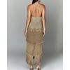 European American Fashion Halter Backless Slit Tassel Maxi Dress for Women