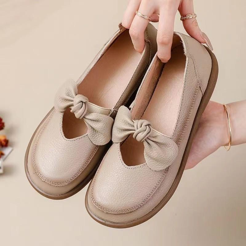 Spring 2025 Soft Leather Bow Mary Jane Shoes for Women