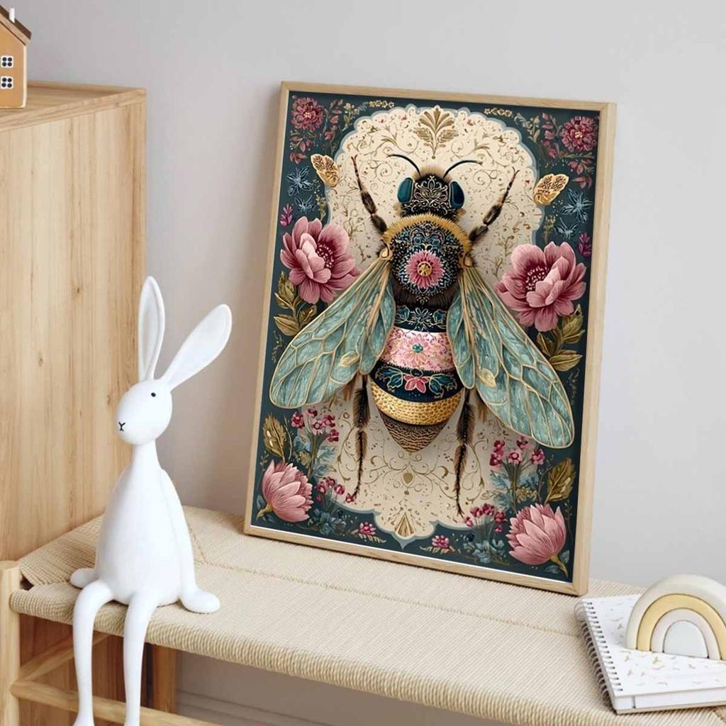 Diamond Painting Set Vintage Bee and Flowers DIY 5D Full Diamond Crafts for Home Wall Decoration